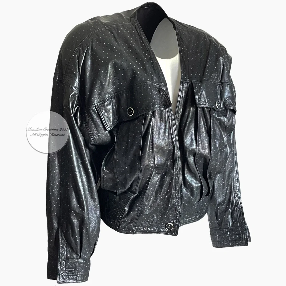 Gianni Versace Jacket Bomber Short Black Lambskin Leather Vintage 90s HTF - Picture 5 of 11